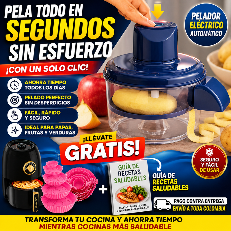 Pelador Eléctrico Automático - ¡Llévate GRATIS 6 Molde Protectores para Air Fryer + Guía de Recetas Saludables!