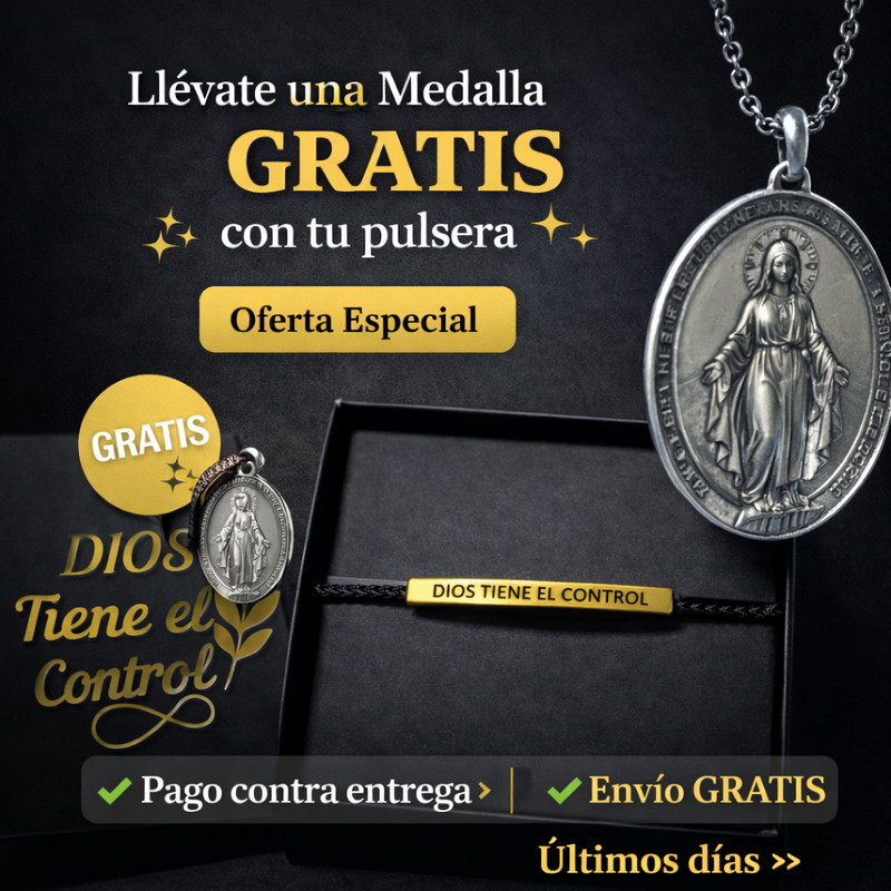 Pulsera Dios Tiene el Control + Medalla Milagrosa GRATIS + Caja de Lujo